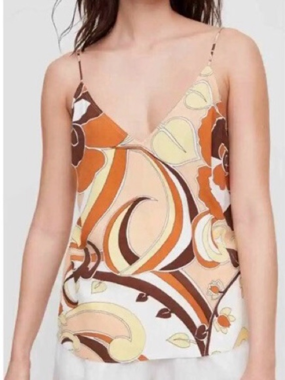 Aritzia Wilfred Sz S Boscono Printed Retro Orange Camisole